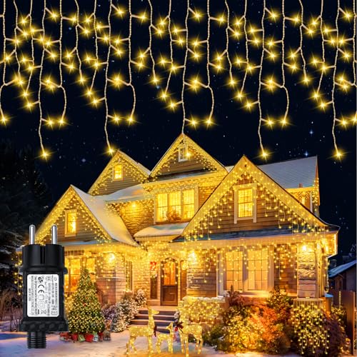 Eisregen Lichterkette Außen Weihnachtsbeleuchtung 12,8m 400LEDs IP65 Wasserdicht LED Lichtervorhang Aussen mit Timer, Weihnachtslichterkette 8Modi für Balkon Fenster Geländer Weihnachten Deko-Warmweiß von Possily