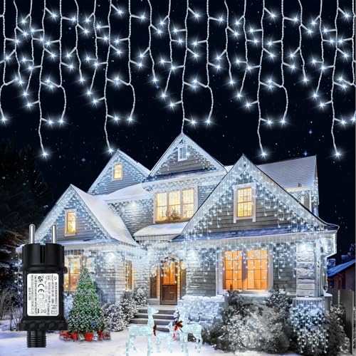 Eisregen Lichterkette Außen Weihnachtsbeleuchtung 12,8m 400LEDs IP65 Wasserdicht LED Lichtervorhang Aussen mit Timer, Weihnachtslichterkette 8Modi für Balkon Fenster Geländer Weihnachten Deko-Kaltweiß von Possily