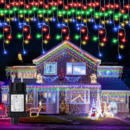 Eisregen Lichterkette Außen Weihnachtsbeleuchtung 12,8m 400LEDs IP65 Wasserdicht LED Lichtervorhang Aussen mit Timer, Weihnachtslichterkette 8Modi für Balkon Fenster Geländer Weihnachten Deko [RGB] von Possily