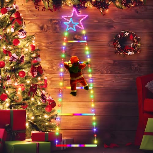 LED Weihnachtsmann Leiter Lichterkette, 1M Leiter Weihnachtsbeleuchtung 8 Modi batteriebetriebene Weihnachtsdekorations Lichterkette mit Timer für Innen Außen Weihnachtsbaum Fenster RGB von Possily