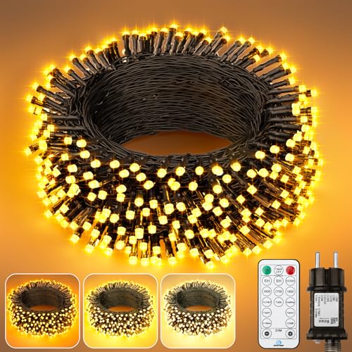 Lichterkette Außen Lichterkette Weihnachtsbaum Innen - 3 Farben, Dimmbar Outdoor Warmweiß Led Lichterkette Strom mit Stecker Fernbedienung Timer IP65, Weihnachtsbeleuchtung Außen 20M 200LED für Party von Possily