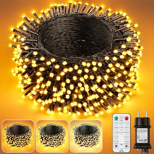 Lichterkette Weihnachtsbaum Außen und Innen - 3 Farben, Dimmbar Outdoor Cluster Warmweiß Led Lichterkette Strom mit Stecker Fernbedienung Timer IP65, Weihnachtsbeleuchtung 400LED für Weihnachten Party von Possily