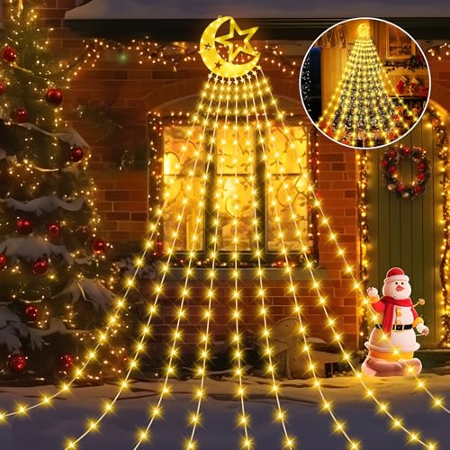 Possily Christbaumbeleuchtung Lichterkette Christmas 3,5M 9 Stränge 346 LED Weihnachtsbaum Lichterkette mit Topper Stern 8 Modi Wasserdichte Lichterkette für Weihnachtsbaum Weihnachtsdeko Außen Innen von Possily