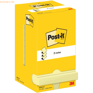 Post-it Haftnotiz Super Sticky Z-Notes 100 Blatt kanariengelb VE=12 Bl von Post-It