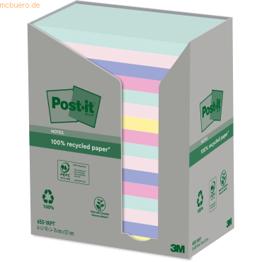 Post-it Haftnotiz Recycling Notes 127x76mm 100 Blatt sortiert VE=16 Bl von Post-It