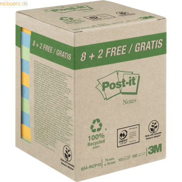 Post-it Haftnotiz Recycling Notes 76x76mm 100 Blatt bananengelb, hellb von Post-It