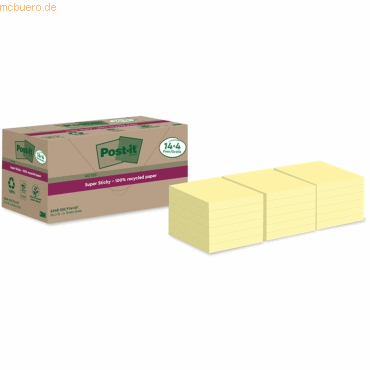 Post-it Haftnotiz Super Sticky Recycling Notes 76x76mm 70 Blatt gelb V von Post-It