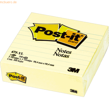 Post-it Haftnotiz XL-Notes 100x100mm liniert 70g/qm 300 Blatt gelb von Post-It