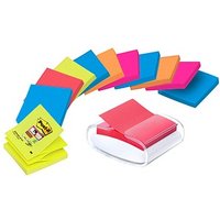 AKTION: Post-it® Super Sticky Z-Notes Bora Bora + Bangkok-Collection Haftnotizen-Set extrastark farbsortiert, 12 Blöcke + GRATIS Spender von Post-it®