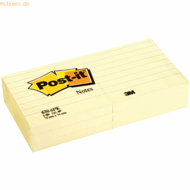Post-it Notes Haftnotizen 76x76mm gelb liniert 100 Blatt VE=6 Blöcke von Post-it Notes