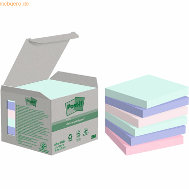 Post-it Haftnotiz Recycling Notes 76x76mm 100 Blatt mint, hellblau, ro von Post-It