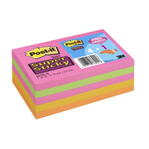 3M Postit Super Sticky Notes Haftnotizen, 76 x 127 mm, 4+1 von Post-it