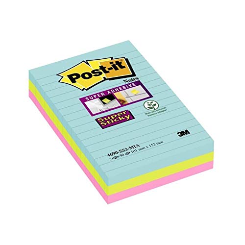 Post-it Haftnotizen liniert Miami XXL, 101 x 152 mm [3 Stück] von Post-it