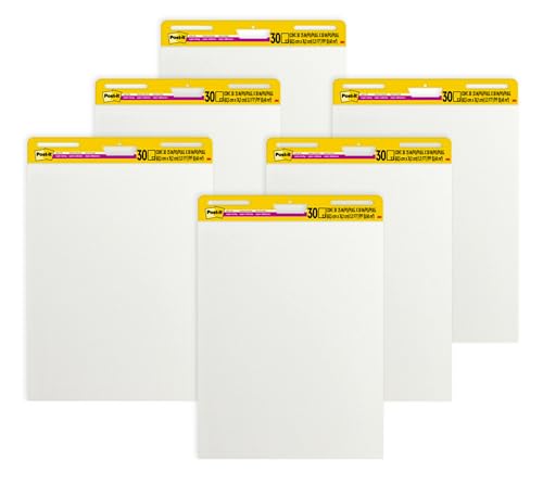 Post-it Super Sticky Meeting Charts, Vorteilspackung, 6 Blöcke, 30 Blatt pro Block, 635 mm x 762 mm, Farbe: Weiß - Selbstklebendes Flipchartpapier für Brainstormings überall von Post-it
