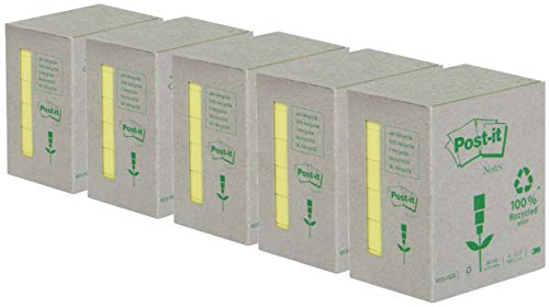 Post-It 6531B Recyclingpapier, Gelb, 38 x 51 mm, 80 g/m², 5 x 51 x 38 mm, 100 Blatt von Post-it