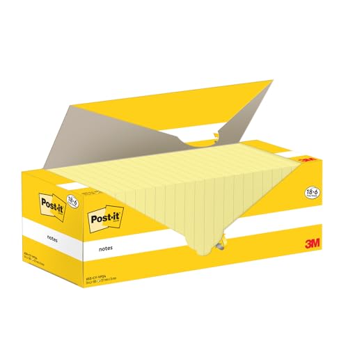 Post-it Notes, Kanariengelb, Vorteilspackung 18 Blöcke + 6 GRATIS, 100 Blatt pro Block, 76 mm x 127 mm, Farbe: Gelb - Selbstklebende Notizzettel zum Notieren, für To-Do-Listen und als Erinnerung von Post-it