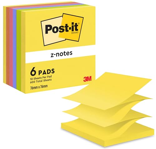 Post-it Z-Notes Neon Rainbow Collection, Packung mit 6 Blöcken, 100 Blatt pro Block, 76 mm x 76 mm, Farben: Gelb, Grün, Lila, Pink, Orange - Selbstklebende Notizzettel für Notizen und Erinnerungen von Post-it