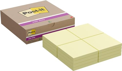 Post-it Super Sticky Notes, Canary Yellow, Packung mit 16 Blöcken, 90 Blatt pro Block, 76 mm x 76 mm, Gelb - Extra-stark klebende Notizzettel für To-Do-Listen und Erinnerungen von Post-it