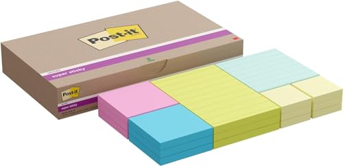 Post-it Super Sticky Notes, Assortierte Größen, Packung mit 18 Blöcken, 90 Blatt pro Block, Farben: Pink, Blau, Grün, Gelb - Extra-stark klebende Notizzettel für To-Do-Listen und Erinnerungen von Post-it