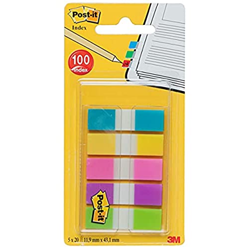 Post-it© Index Mini, Etui mit 5 x 20 Streifen - 11,9 x 43,2 mm, trkis, gelb, pink, lila, lemon von Post-it