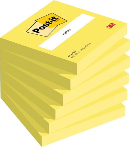 Post-it Notes, Neongelb, 6 Blöcke, 76 mm x 76 mm, 100 Blatt pro Block - Selbstklebende Notizzettel zum Notieren, für To-Do-Listen und als Erinnerung von Post-it