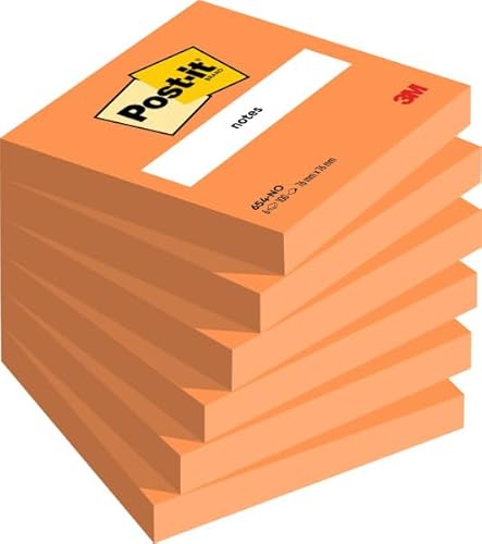 Post-it Notes, Orange, 6 Blöcke, 76 mm x 76 mm, 100 Blatt pro Block - Selbstklebende Notizzettel zum Notieren, für To-Do-Listen und als Erinnerung von Post-it