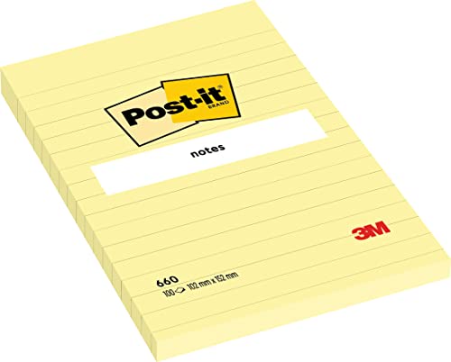 Post-it Notes im Großformat, Gelb, Liniert, 6 Blöcke, 101 mm x 152 mm, 100 Blatt pro Block - Selbstklebende Notizzettel zum Notieren, für To-Do-Listen und als Erinnerung von Post-it