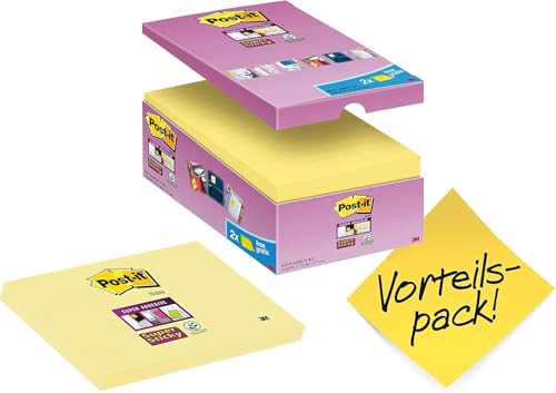 Post-it Super Sticky Notes, Gelb, 14 Blöcke + 2 GRATIS, 76 mm x 127 mm, Promotion, 90 Blatt pro Block - Extra-stark klebende Notizzettel für To-Do-Listen und Erinnerungen von Post-it