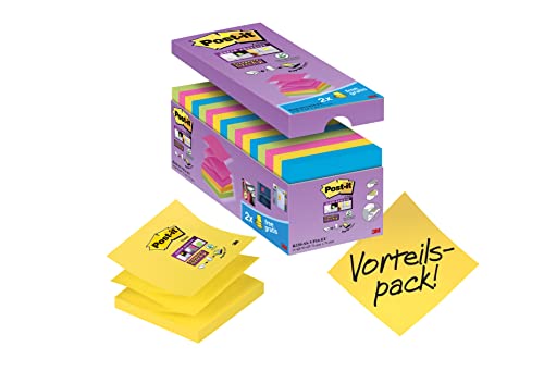 Post-it Super Sticky Z-Notes, 14 Blöcke mit 2 Gratis, Multifarben, 76 x 76 mm, Standard von Post-it