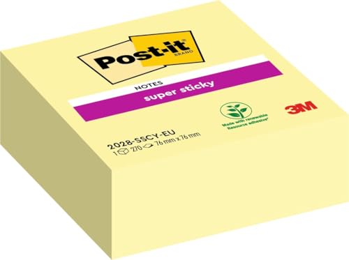 Post-it Super Sticky Notes Würfel, Gelb, 1 Block 76 mm x 76 mm, 270 Blatt - Selbstklebende Notizzettel zum Notieren, für To-Do-Listen und als Erinnerung von Post-it