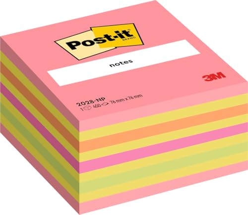 Post-it Sticky Notes Cube Neon Collection, Packung mit 1 Block, 450 Blatt, 76 mm x 76 mm, Pink, Gelb, Orange, Grün - Selbstklebende Notizzettel für Notizen, To-Do-Listen und Erinnerungen von Post-it