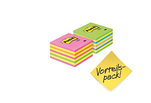 Post-it 2028NX2 Haftnotiz Würfel Promo-Pack (70 g/qm, 76 x 76 mm) 2x450 Blatt neongrün, neonpink von Post-it