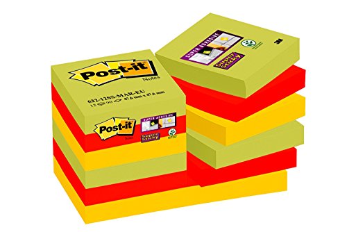 Post-it 62212SM Haftnotiz Super Sticky Notes, 48 x 48 mm, 12 Blöcke a 90 Blatt, Marrakesh Collection: lindgrün, ultrarot, goldgelb 7100066308 von Post-it