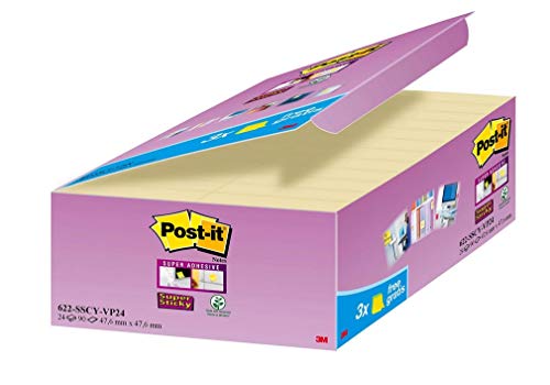 Post-it 622SY-24 Haftnotiz Super Sticky Notes Promotion, 48 x 48 mm, 24 Blöcke, 90 Blatt, gelb von Post-it