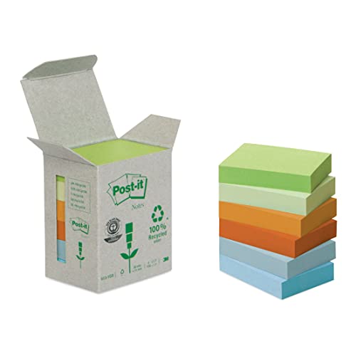 Post-it 6531GB Haftnotiz Recycling Notes Mini Tower Pastel Rainbow, 38 x 51 mm, 100 Blatt, 6 Block von Post-it