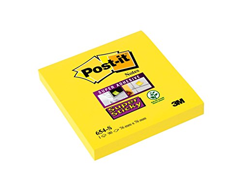 Post-it Super Sticky Notes 654-S6, 76 x 76 mm, narzissengelb, 1 Block à 90 Blatt von Post-it