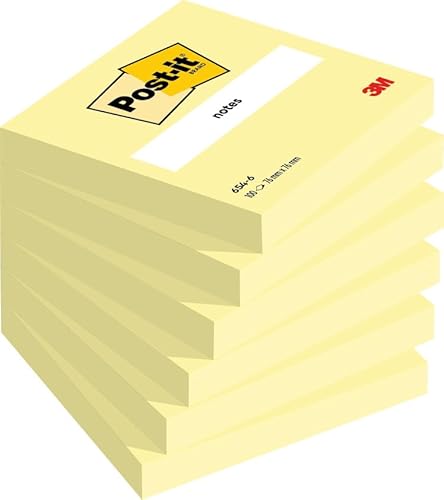 Post-it Notes, Gelb, 6 Blöcke, 76 mm x 76 mm, 100 Blatt pro Block - Selbstklebende Notizzettel zum Notieren, für To-Do-Listen und als Erinnerung von Post-it