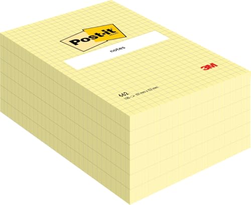 Post-it Notes im Großformat, Gelb, Raster, 6 Blöcke 101 mm x 152 mm, 100 Blatt pro Block - Selbstklebende Notizzettel zum Notieren, für To-Do-Listen und als Erinnerung von Post-it