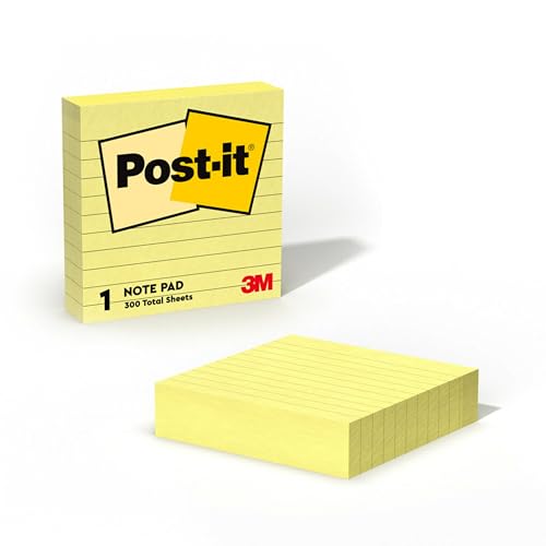 Post-it Notes im Großformat XL, Gelb, Liniert, 300 Blatt, 101 mm x 101 mm - Selbstklebende Notizzettel zum Notieren, für To-Do-Listen und als Erinnerung von Post-it