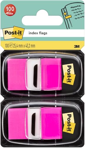 Post-it Index Haftstreifen, Standard, Pink, 100 Haftstreifen, 25.4 mm x 43.2 mm - Für Dokumente und Wichtige Informationen von Post-it