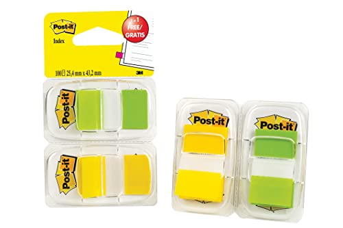 Post-it 680YG2P Haftstreifen Index Standard 2x 50 im Spender, 25.4 x 43.2 mm, hellgrün / gelb von Post-it