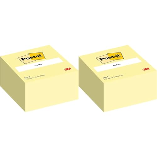 Post-it Haftnotiz-Würfel Kanariengelb, 1 Block mit 450 Blatt, 76 mm x 76 mm, Gelb - Selbstklebende Notizzettel für Notizen, To-Do-Listen und Erinnerungen (Packung mit 2) von Post-it