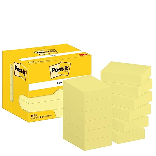 Post-it 653E Notizen, Selbstklebende Notizzettel zum Notieren, für To Do Listen und als Erinnerung, Farbe: Kanariengelb, 100 Blatt pro Block, 51 mm x 38 mm von Post-it