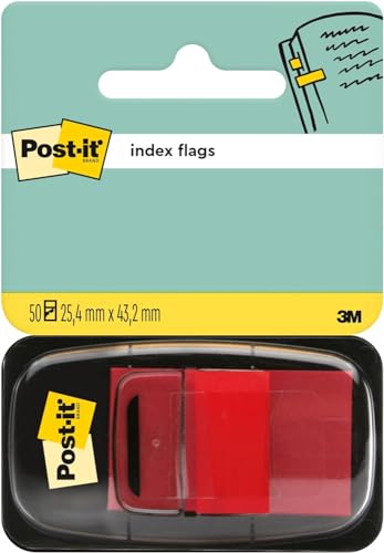 Post-it Index Haftstreifen, 50 Haftstreifen (Rot) 25.4 mm x 43.2 mm - Markierungsstreifen für Dokumente und Notizen von Post-it