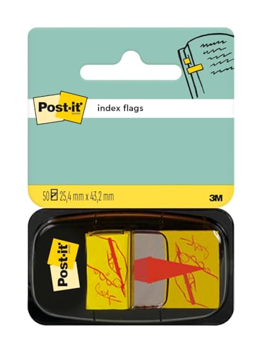 Post-it Index Haftstreifen, Standard, HIER UNTERSCHREIBEN Symbol, Gelb, 50 Haftstreifen 25.4 mm x 43.2 mm - Markierungsstreifen für Dokumente und Notizen von Post-it