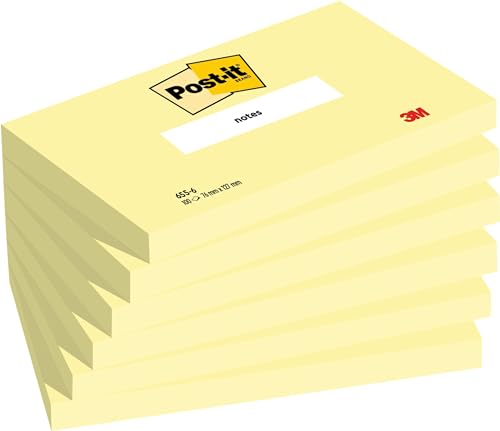 Post-it Notes Canary Yellow – 6 Blöcke (76 x 127 mm, 100 Blatt pro Block) – Selbstklebende Notizzettel für Notizen, To-do-Listen und Erinnerungen von Post-it