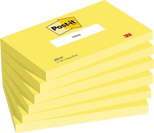 Post-it Notes, Gelb, 76 mm x 127 mm, 100 Blatt/Block, 6 Blöcke/Packung von Post-it