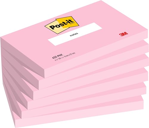 Post-it Notes, Pink, Liniert, 76 mm x 127 mm, 100 Blatt/Block, 6 Blöcke/Packung von Post-it