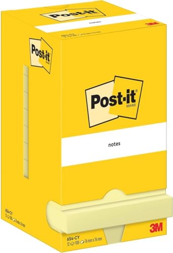 Post-it Notizen Kanariengelb, Packung mit 12 Blöcken, 100 Blatt pro Block, Selbstklebende Notizzettel für Notizen, To-Do-Listen und Erinnerungen, Canary Yellow, 76 mm x 76 mm von Post-it