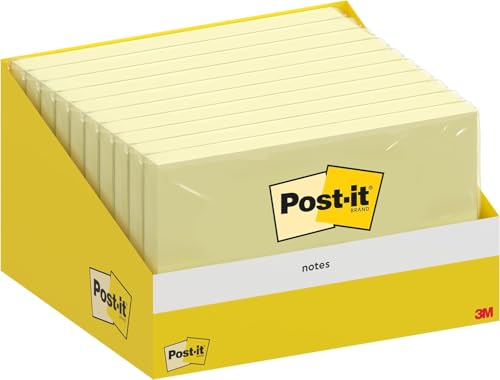 Post-it Notes, Kanariengelb, 10 Blöcken, 100 Blatt pro Block, 76 mm x 127 mm, Kartonverpackung, 100% PEFC - Selbstklebende Notizzettel zum Notieren, für To-Do-Listen und als Erinnerung von Post-it